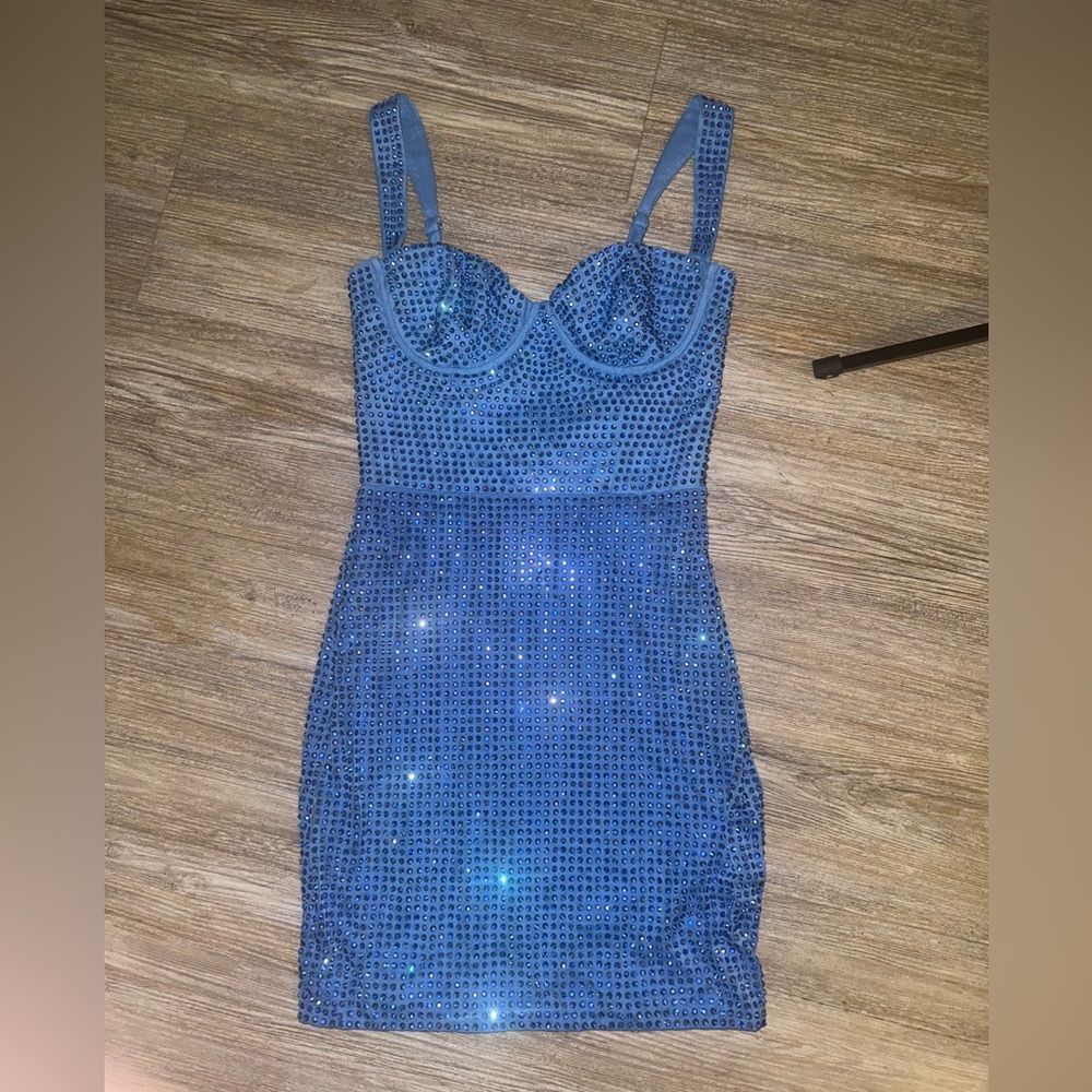 Oh Polly Embellished Blue Ines Rhinestone Dress